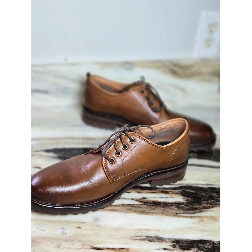 Mark Nason Los Angeles Mens Brown Leather Lug Sole Plain Toe Derby‎ Oxford Shoes